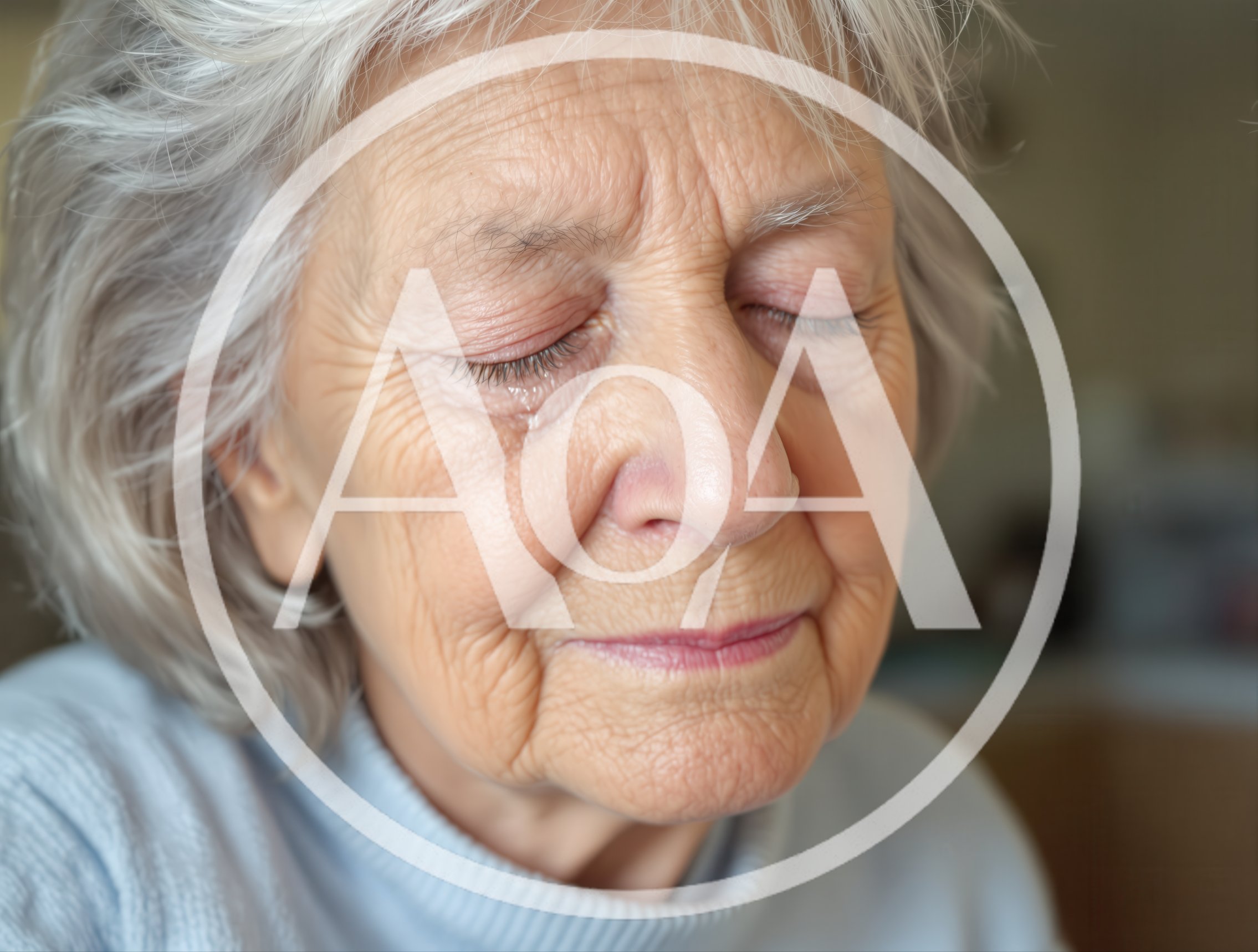 Close Up Portrait Of An Elderly Woman Crying