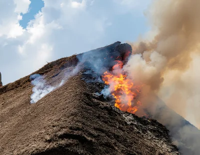 Thatched Roof Burning During A House Fire