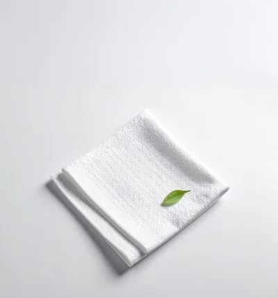 White Folded Towel With A Single Green Leaf