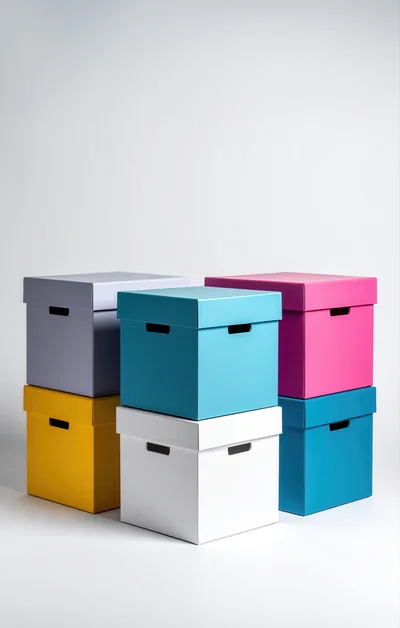 Stack of Colorful Storage Boxes on White Background