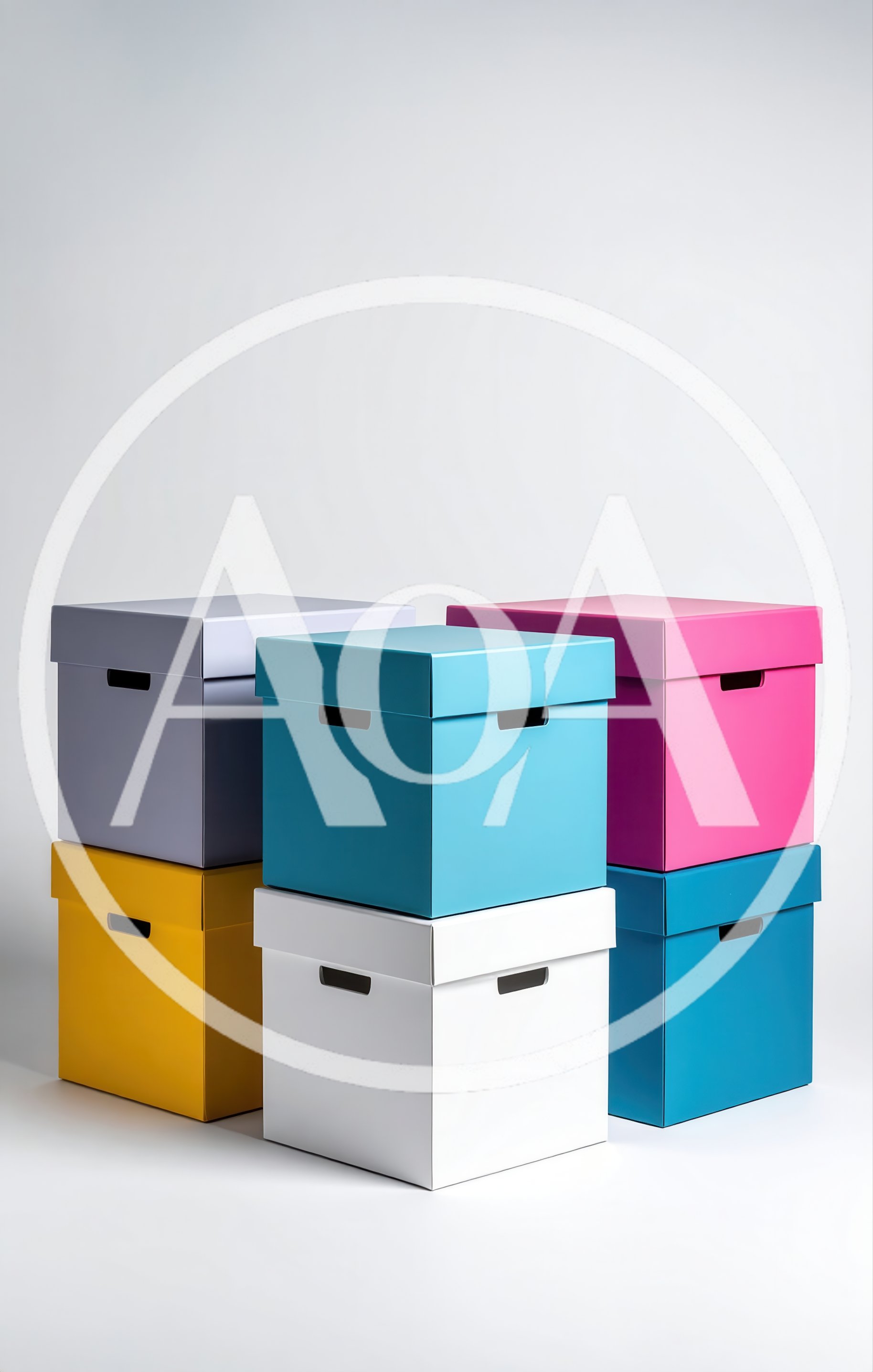 Stack of Colorful Storage Boxes on White Background