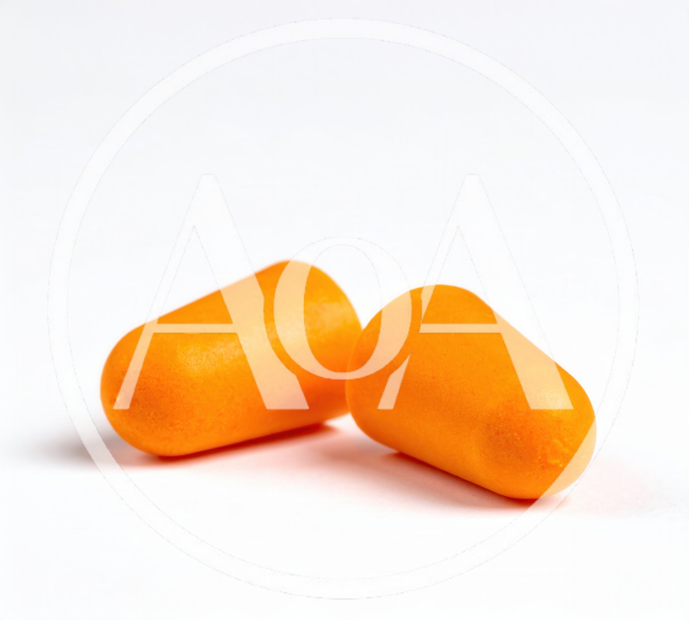 Two Orange Foam Earplugs On White Background