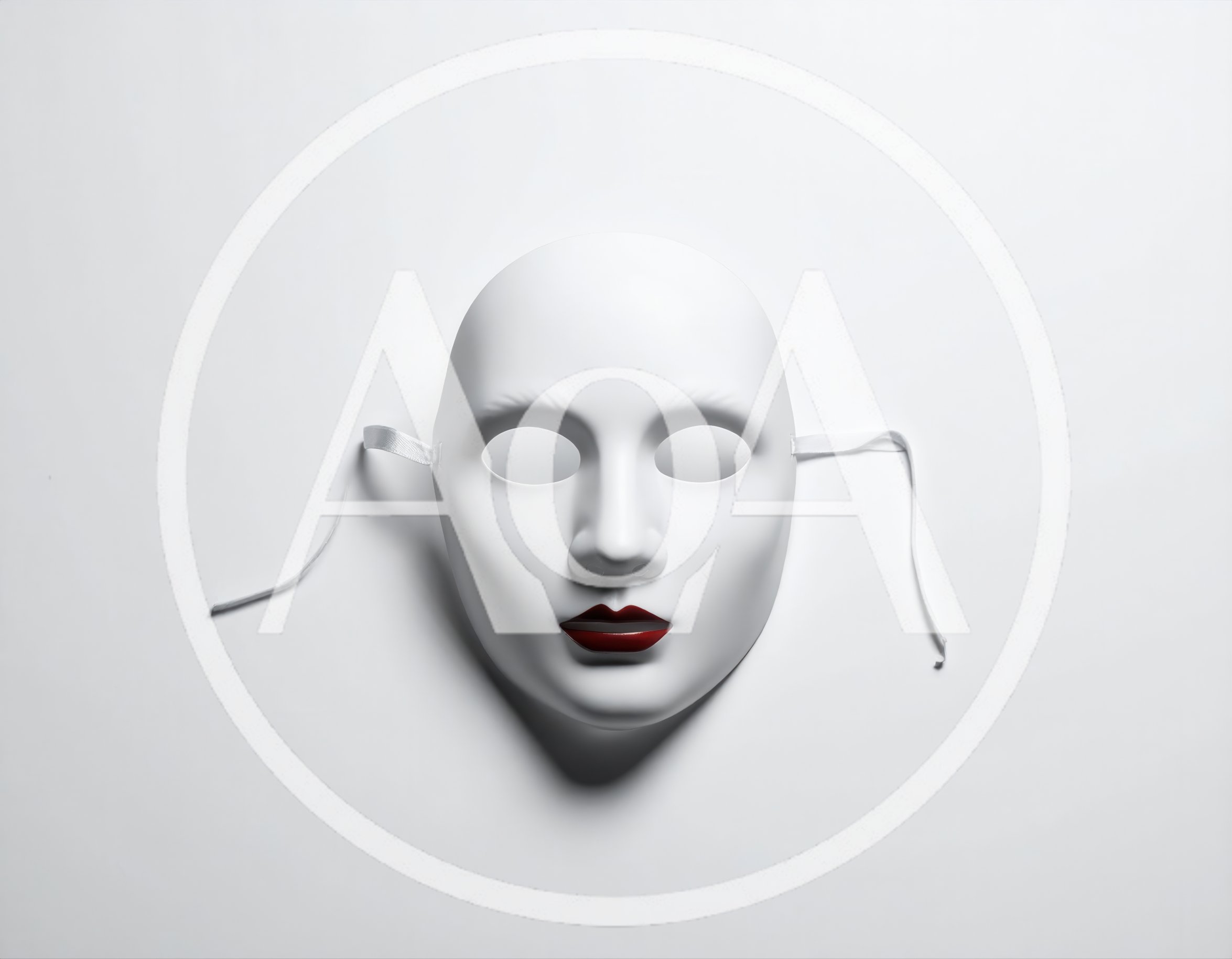 White Face Mask With Red Lips On White Background