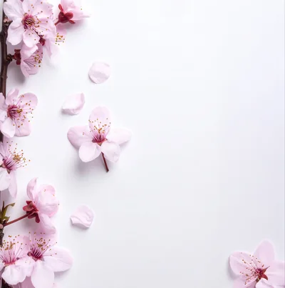 Pink Cherry Blossom Flowers on White Background