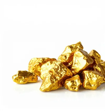 Pile Of Raw Gold Nuggets On White Background