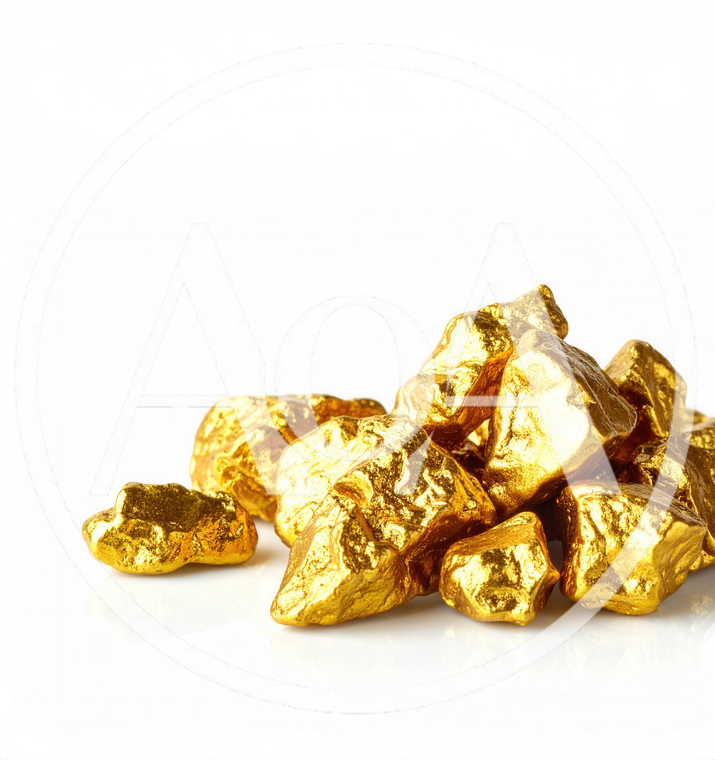 Pile Of Raw Gold Nuggets On White Background