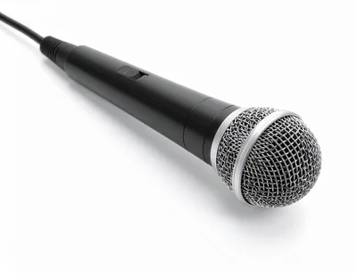 Black Handheld Dynamic Microphone On White Background