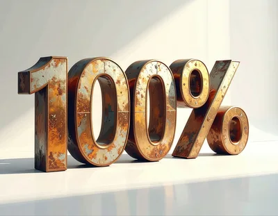 Large Three Dimensional Rusty Metal One Hundred Percent Sign