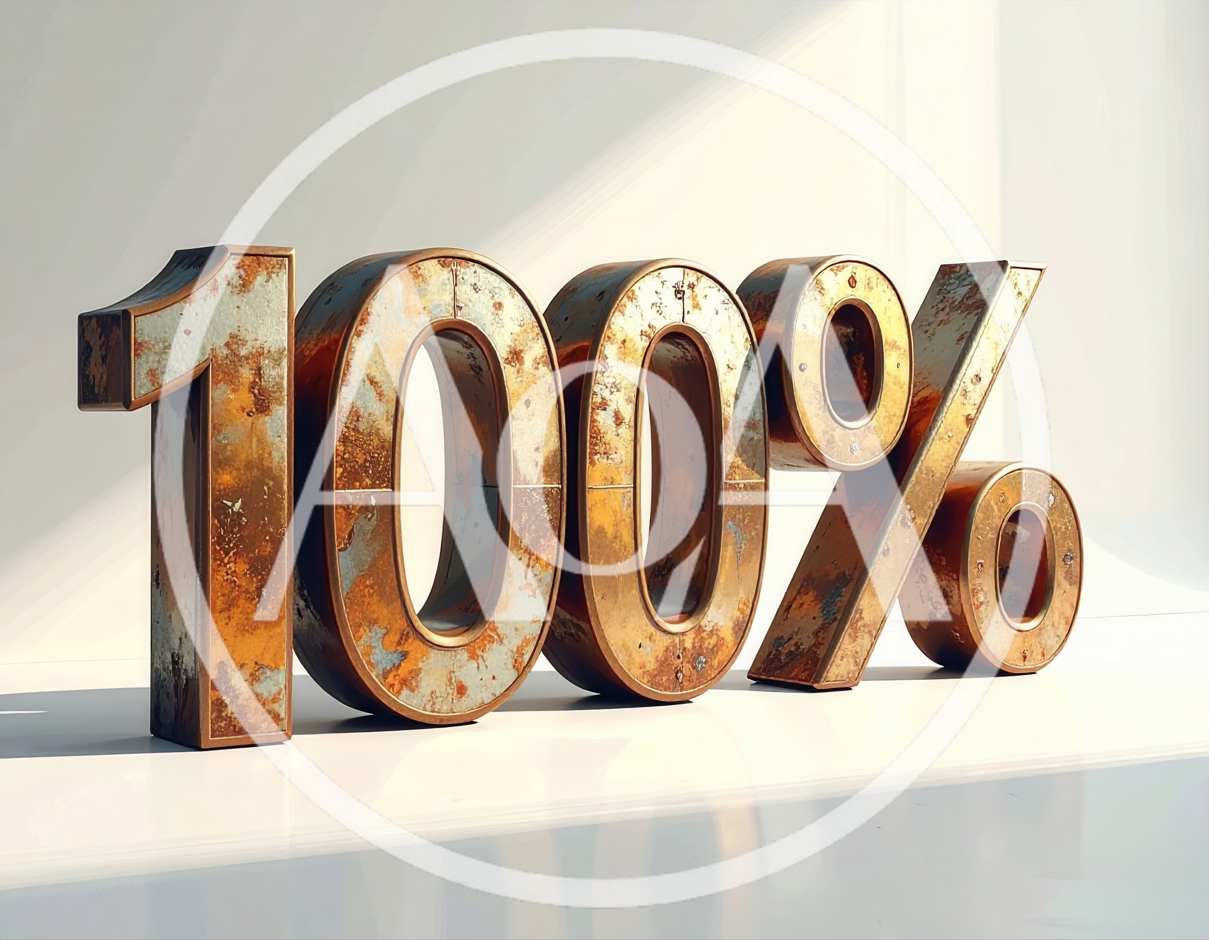 Large Three Dimensional Rusty Metal One Hundred Percent Sign