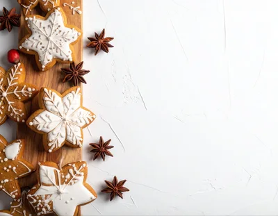 Christmas Gingerbread Cookies On Wooden Board