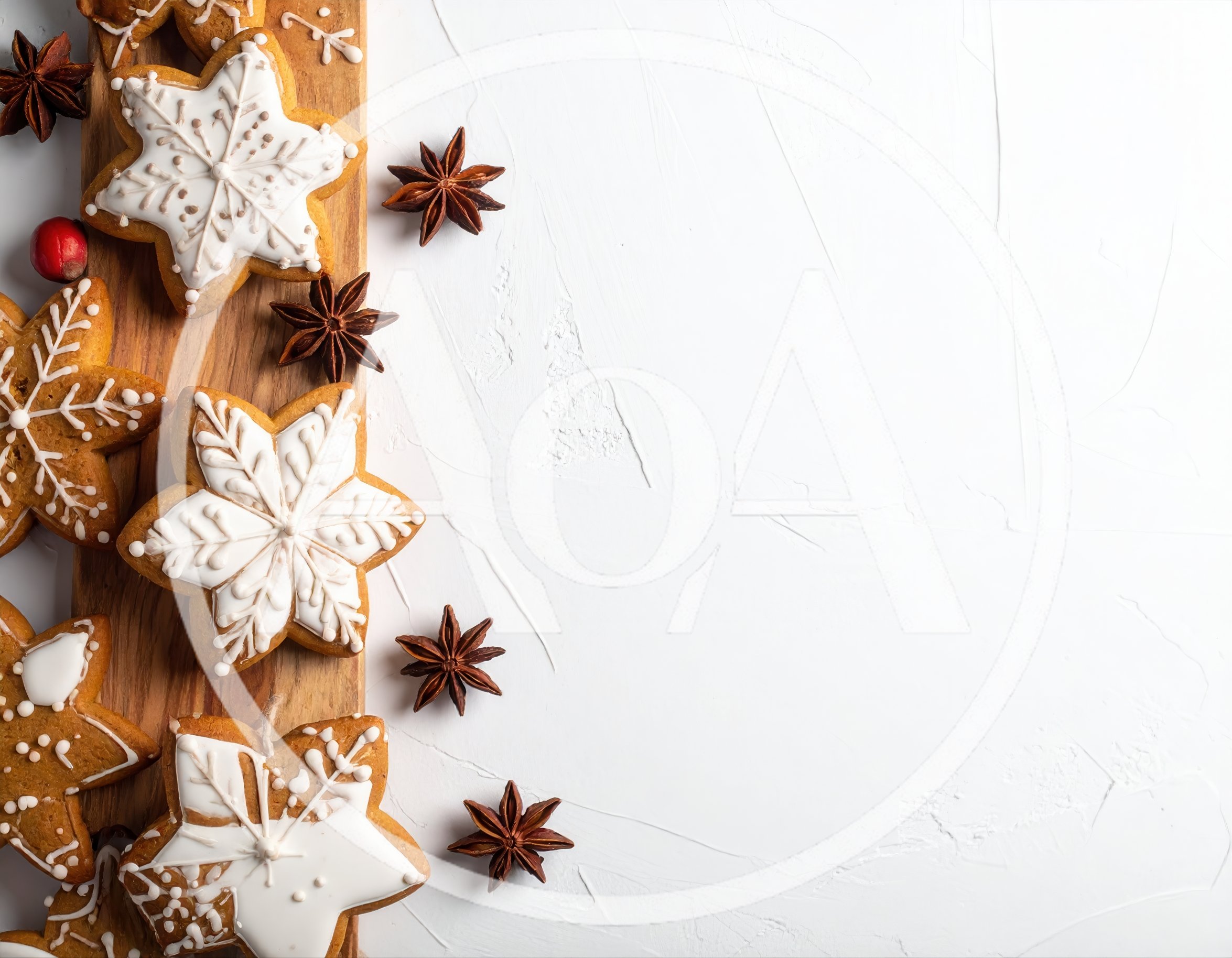 Christmas Gingerbread Cookies On Wooden Board