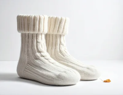 Pair Of Cozy White Woolen Cable Knit Socks