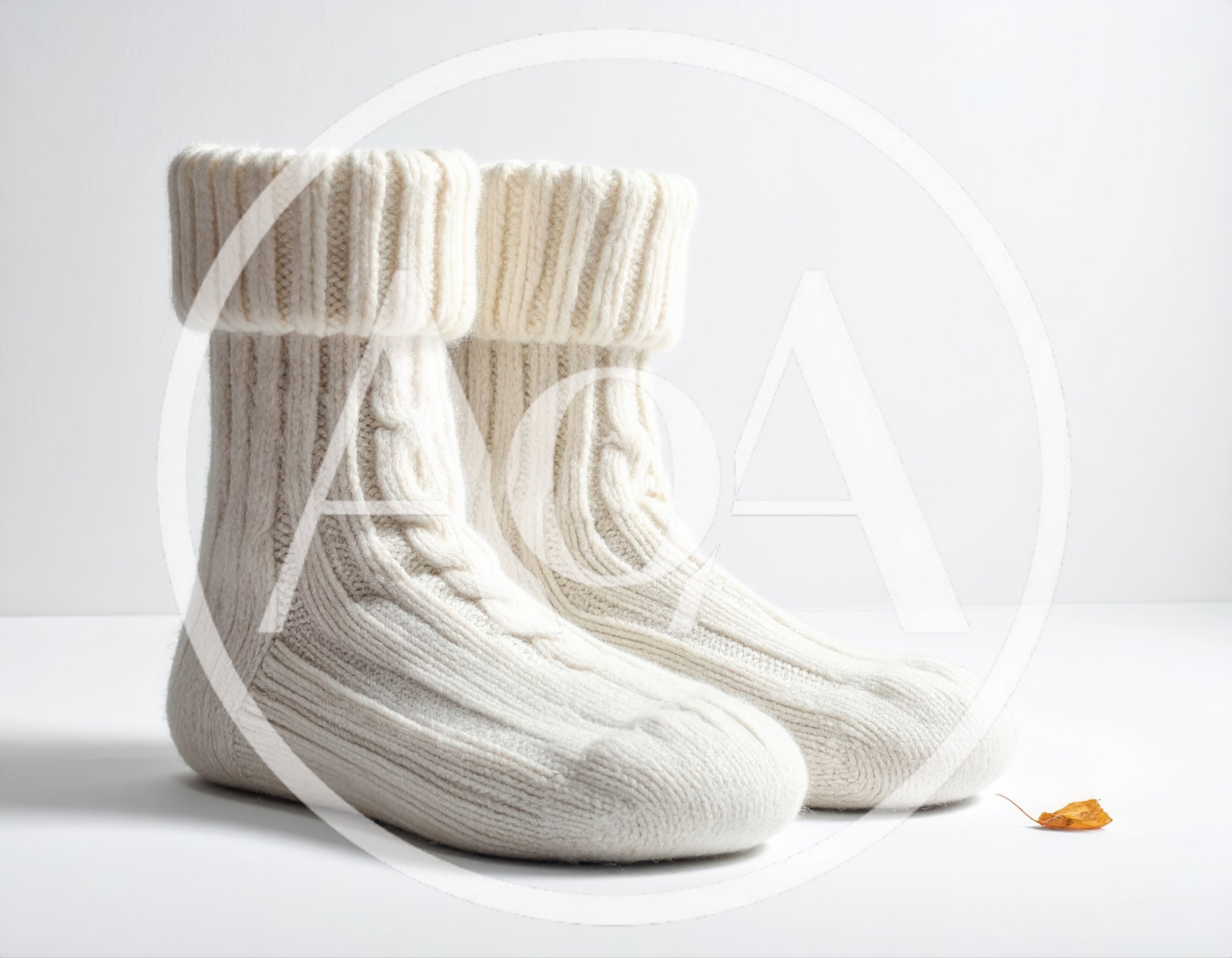 Pair Of Cozy White Woolen Cable Knit Socks