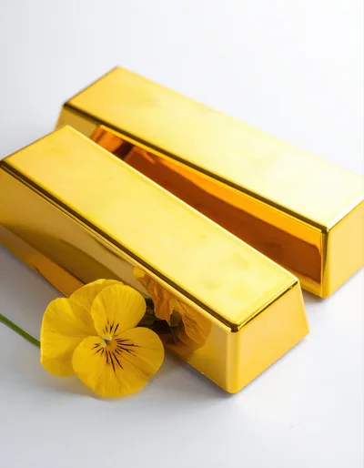 Two Shiny Gold Bars With A Yellow Pansy Flower