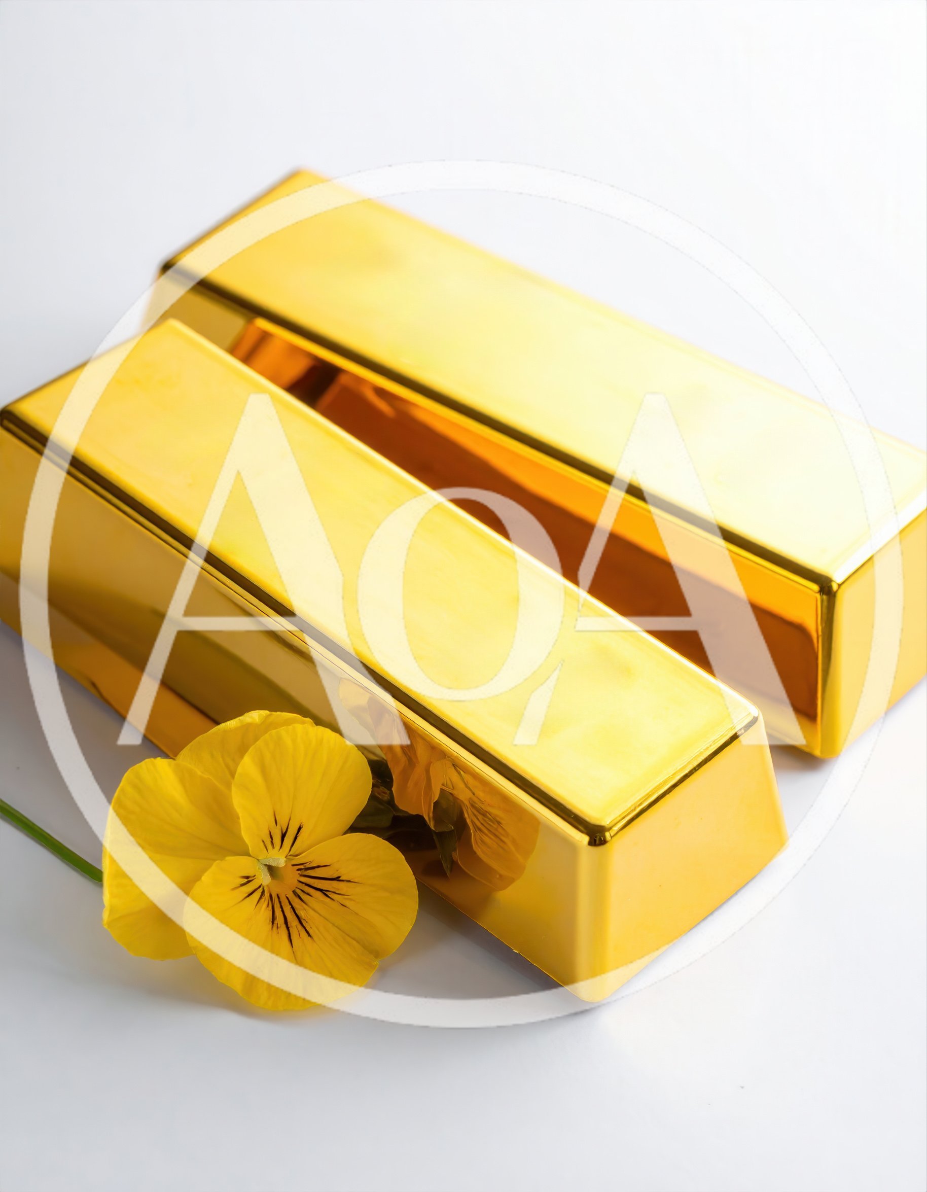 Two Shiny Gold Bars With A Yellow Pansy Flower