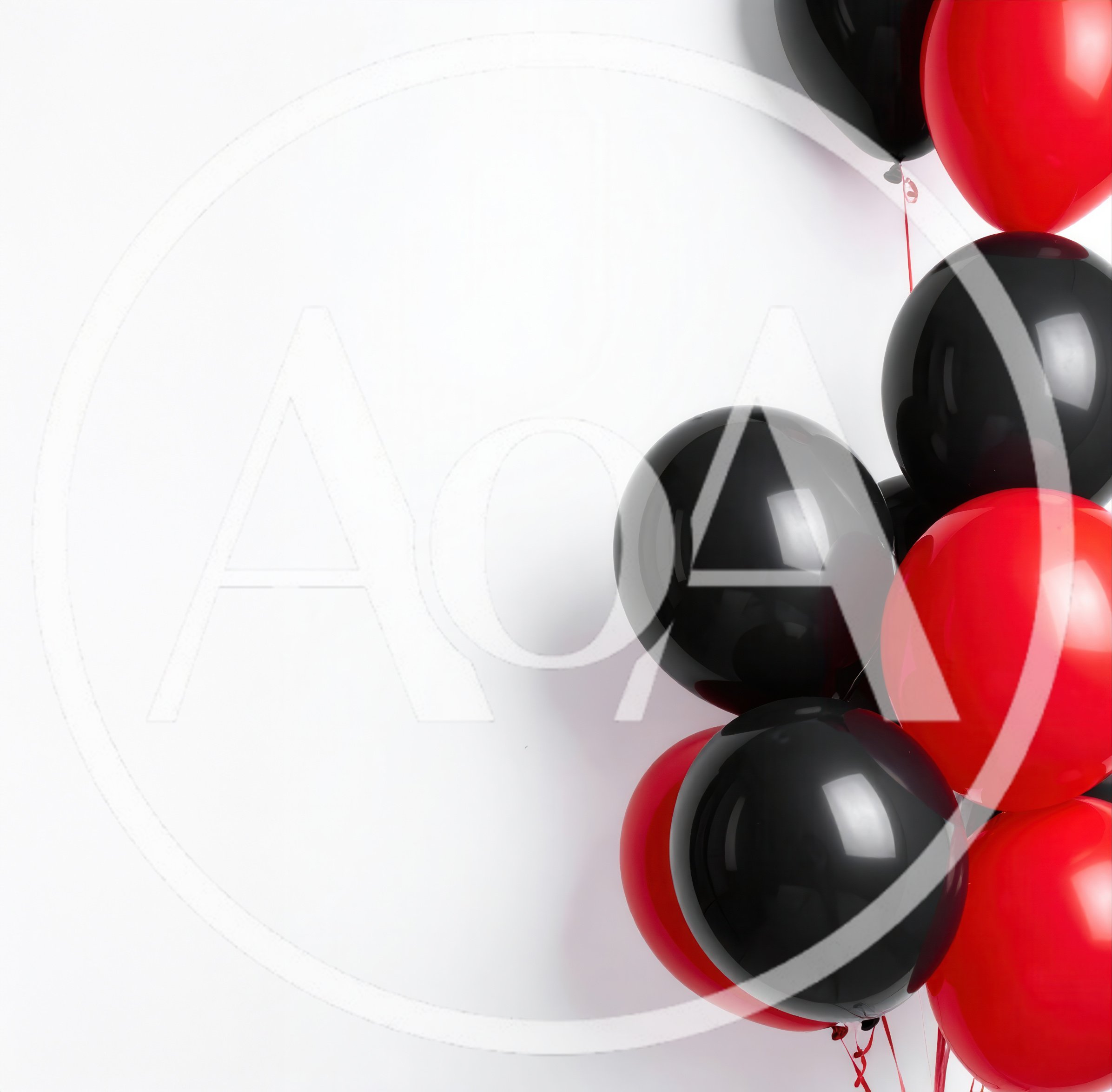 Bunch of Red and Black Balloons on White Background
