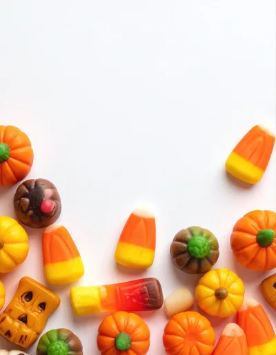 Halloween Candy Assortment on White Background