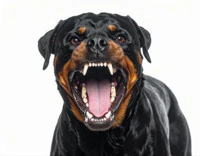 Aggressive Rottweiler Dog With Mouth Open