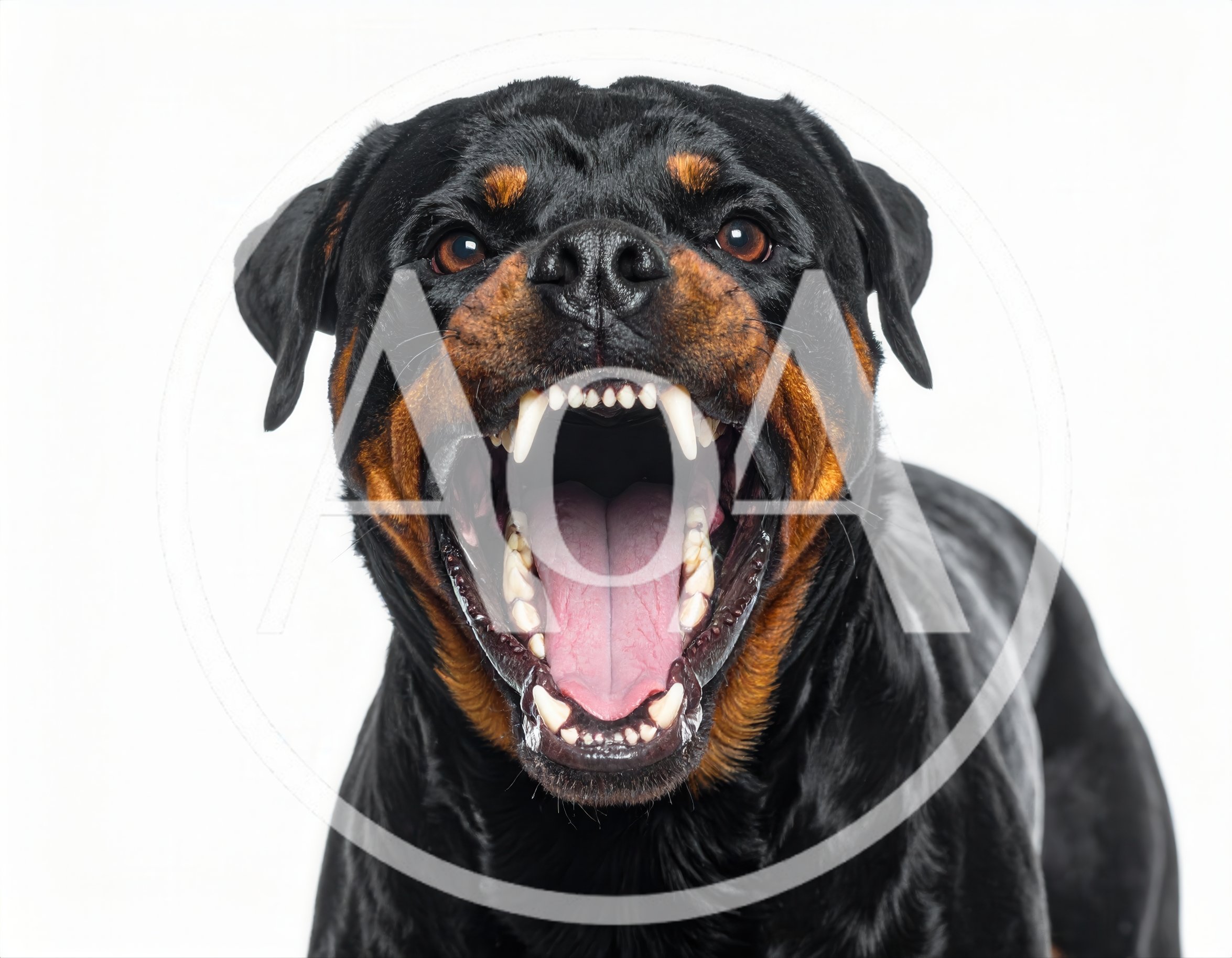Aggressive Rottweiler Dog With Mouth Open