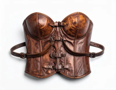Vintage Brown Leather Corset With Buckle Straps