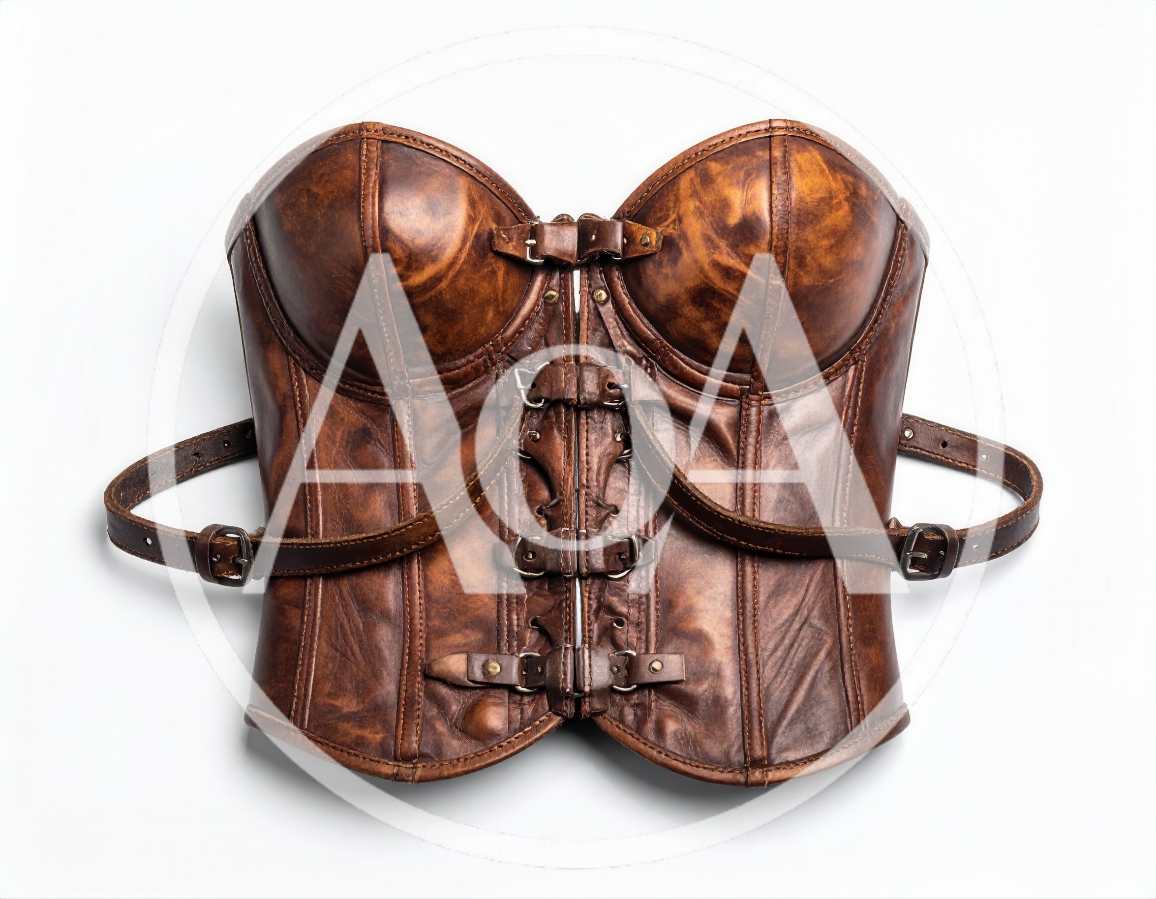 Vintage Brown Leather Corset With Buckle Straps