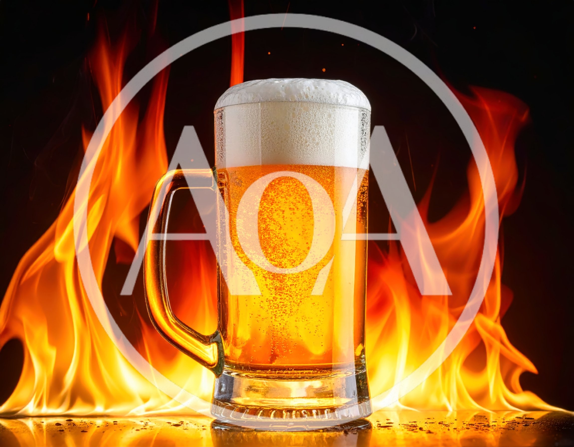 Glass Mug Of Golden Beer Against Blazing Fire Background