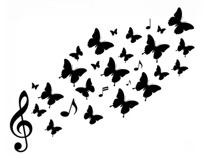 Black Silhouette Butterflies And Musical Notes Design