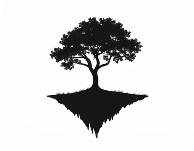 Silhouette Of A Floating Island With A Tree