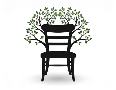 Black Chair Silhouette With Tree Branch Backrest