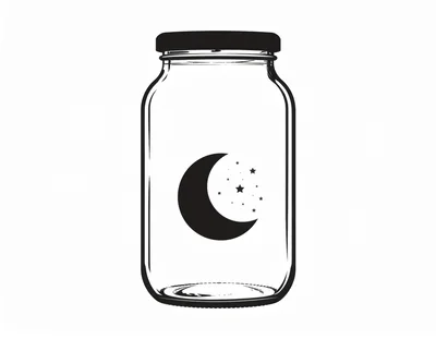 Minimalist Line Art Illustration Of A Moon In A Jar