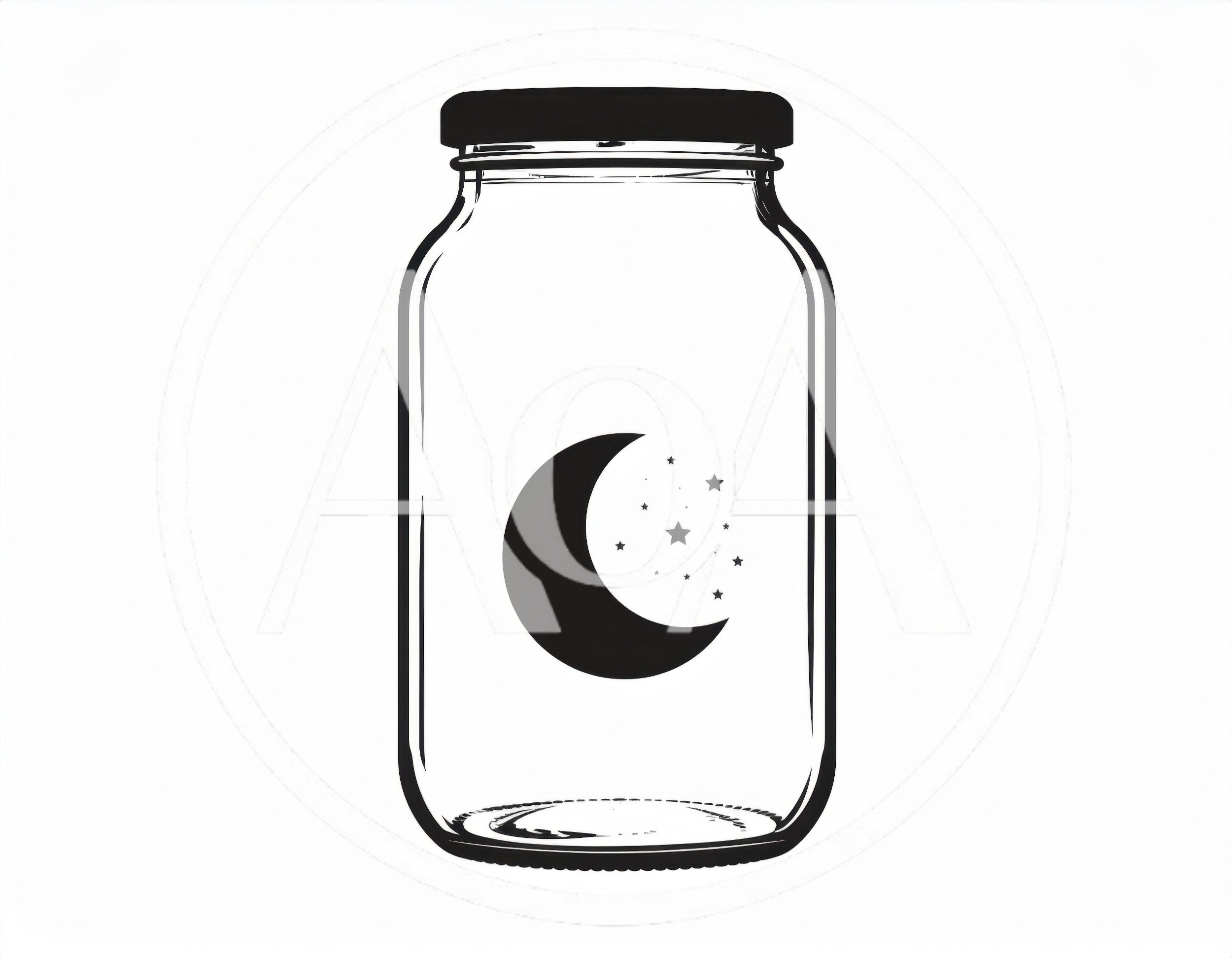 Minimalist Line Art Illustration Of A Moon In A Jar