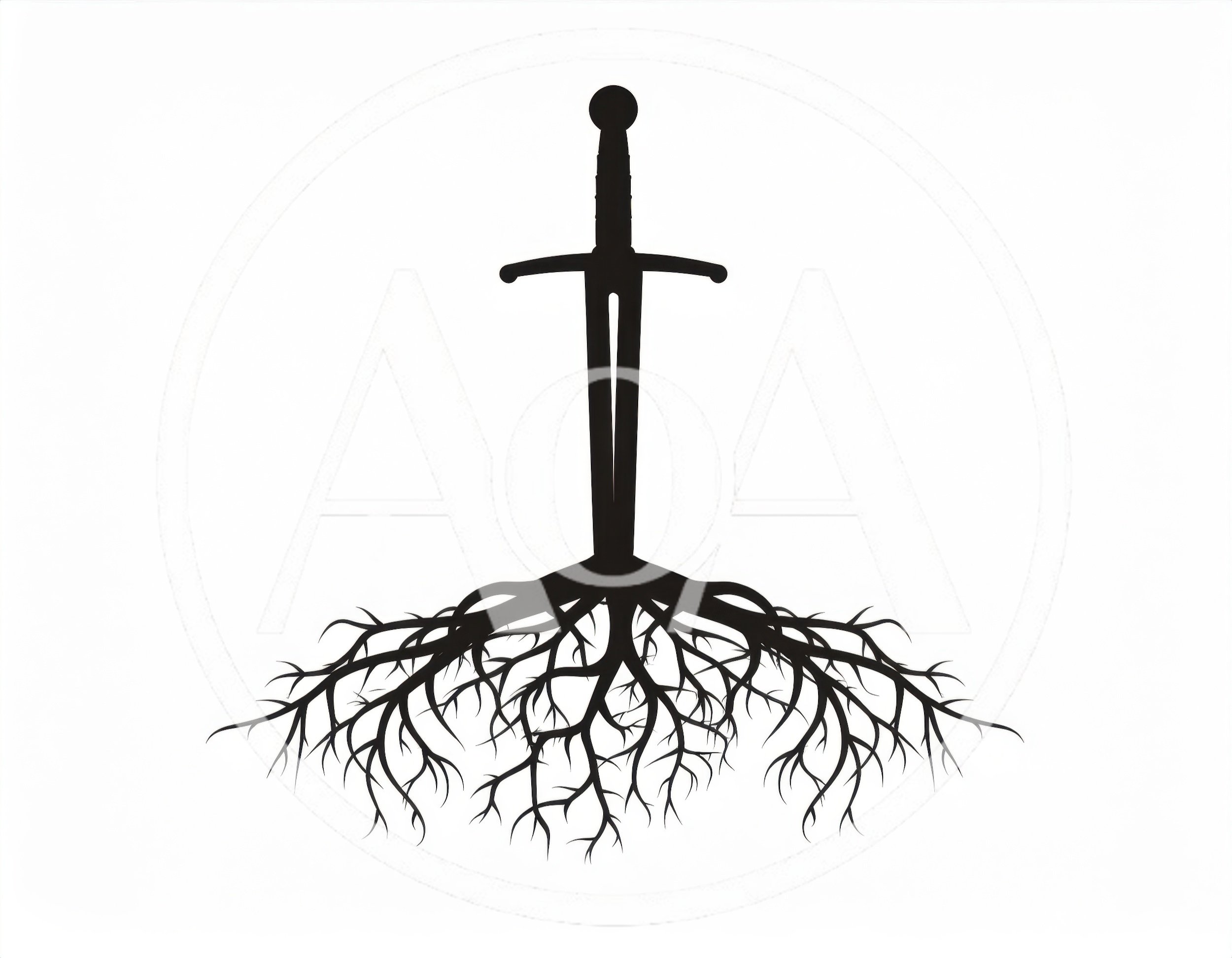 Black Silhouette Of A Sword With Tree Roots