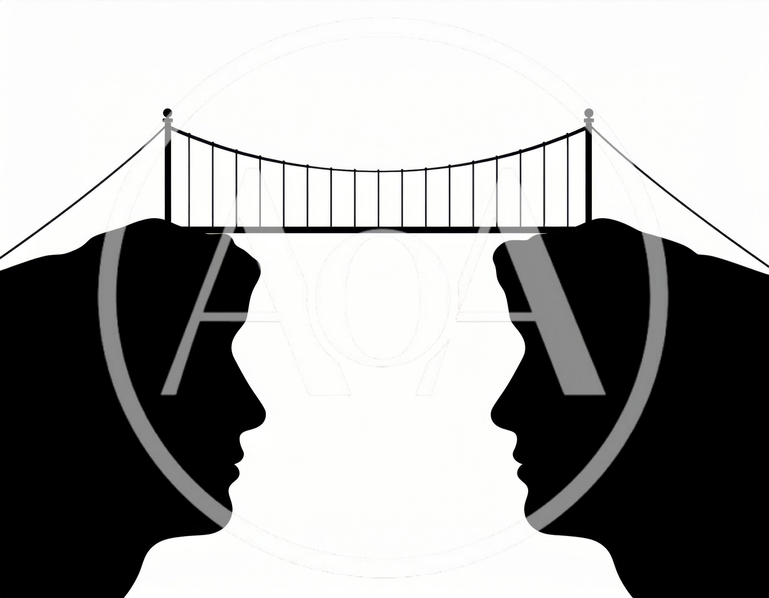 Conceptual Silhouette Of Two Human Profiles Connected By Bridge