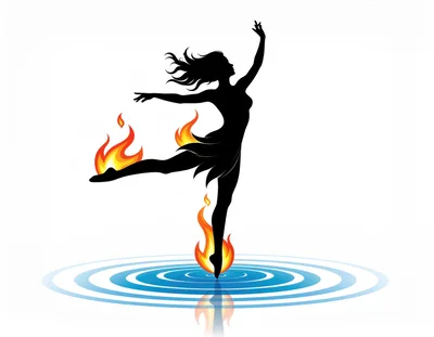 Silhouette Of A Dancing Woman Surrounded By Fire