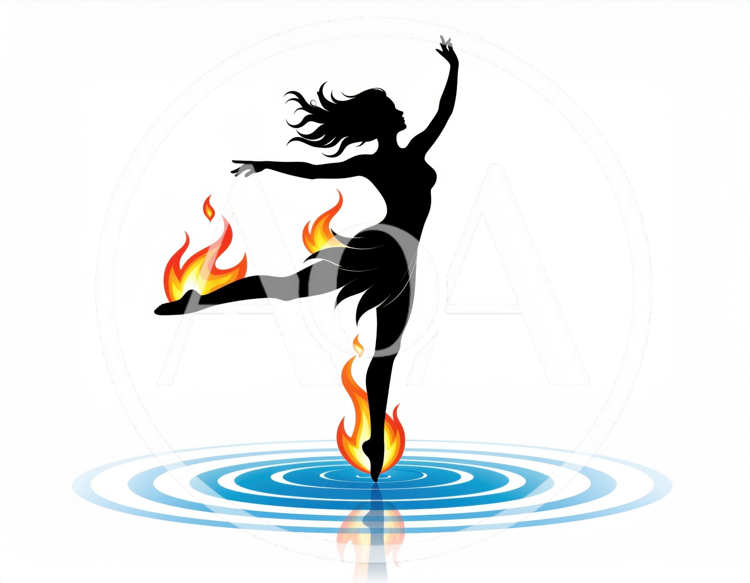 Silhouette Of A Dancing Woman Surrounded By Fire