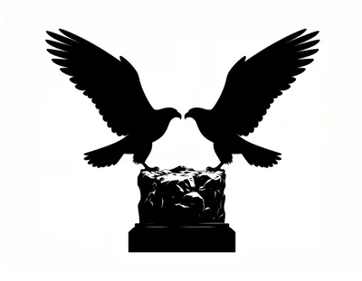 Two Eagles Perched On A Rocky Pedestal Silhouette