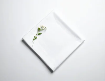 White Napkin With Delicate Flower Sprig