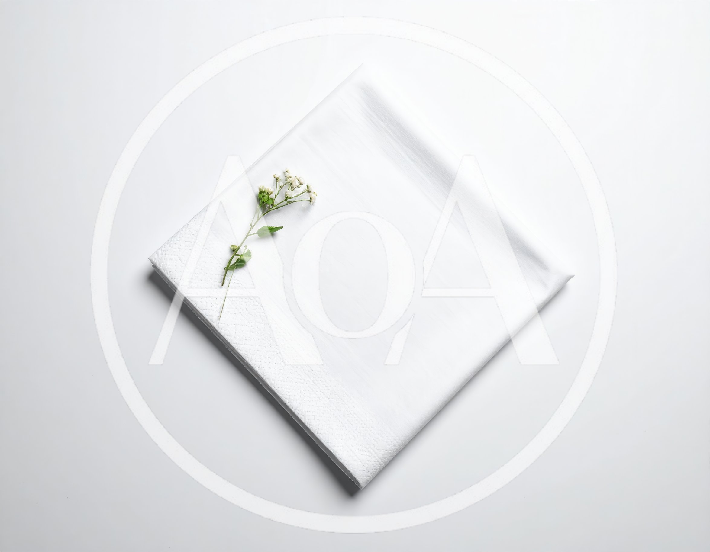 White Napkin With Delicate Flower Sprig