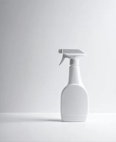 White Plastic Spray Bottle on White Background