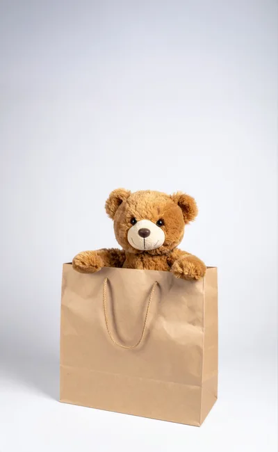 Brown Teddy Bear Inside A Paper Shopping Bag