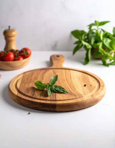 Fresh Basil Leaves on a Wooden Serving Board