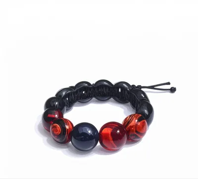 Handmade Beaded Bracelet With Red And Black Stones
