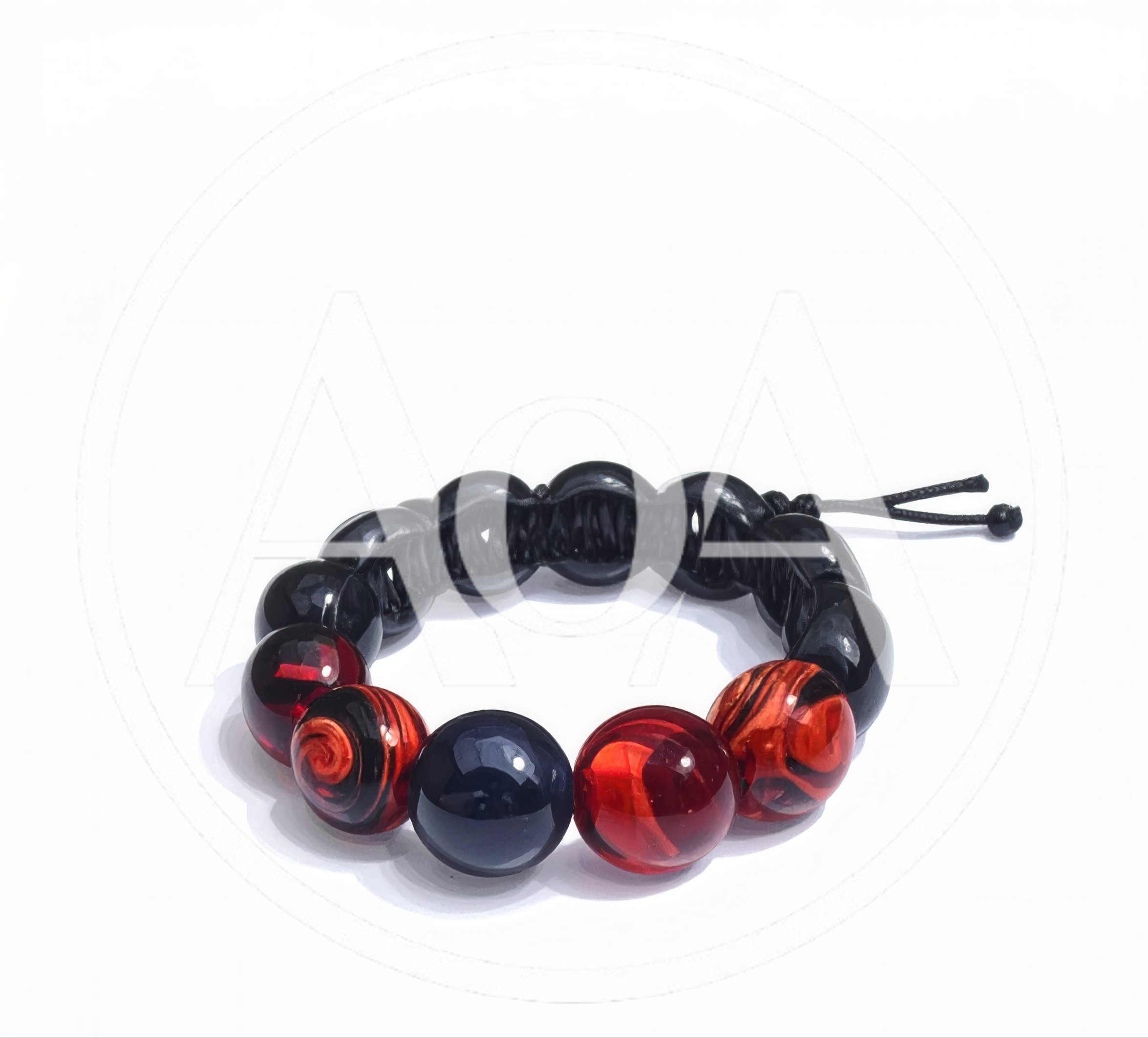 Handmade Beaded Bracelet With Red And Black Stones