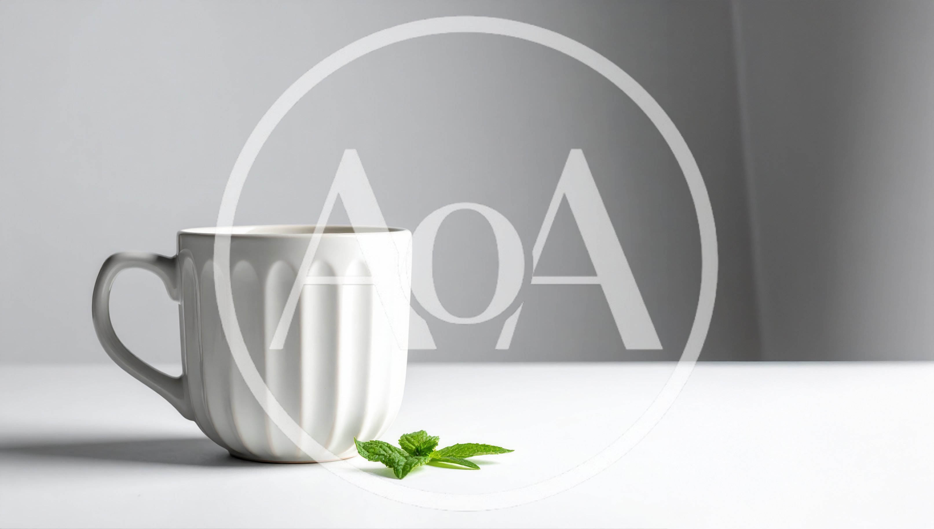 White Ribbed Ceramic Mug With Fresh Mint Leaves