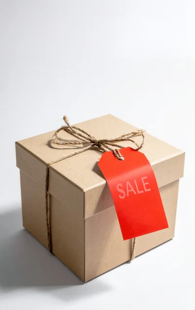 Cardboard Gift Box With Red Sale Tag