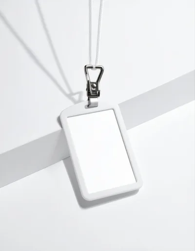 Blank White ID Badge Holder With Lanyard