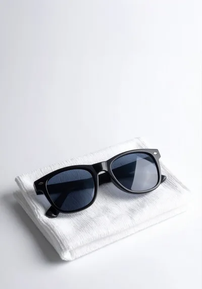 Black Sunglasses Resting On A Folded White Towel