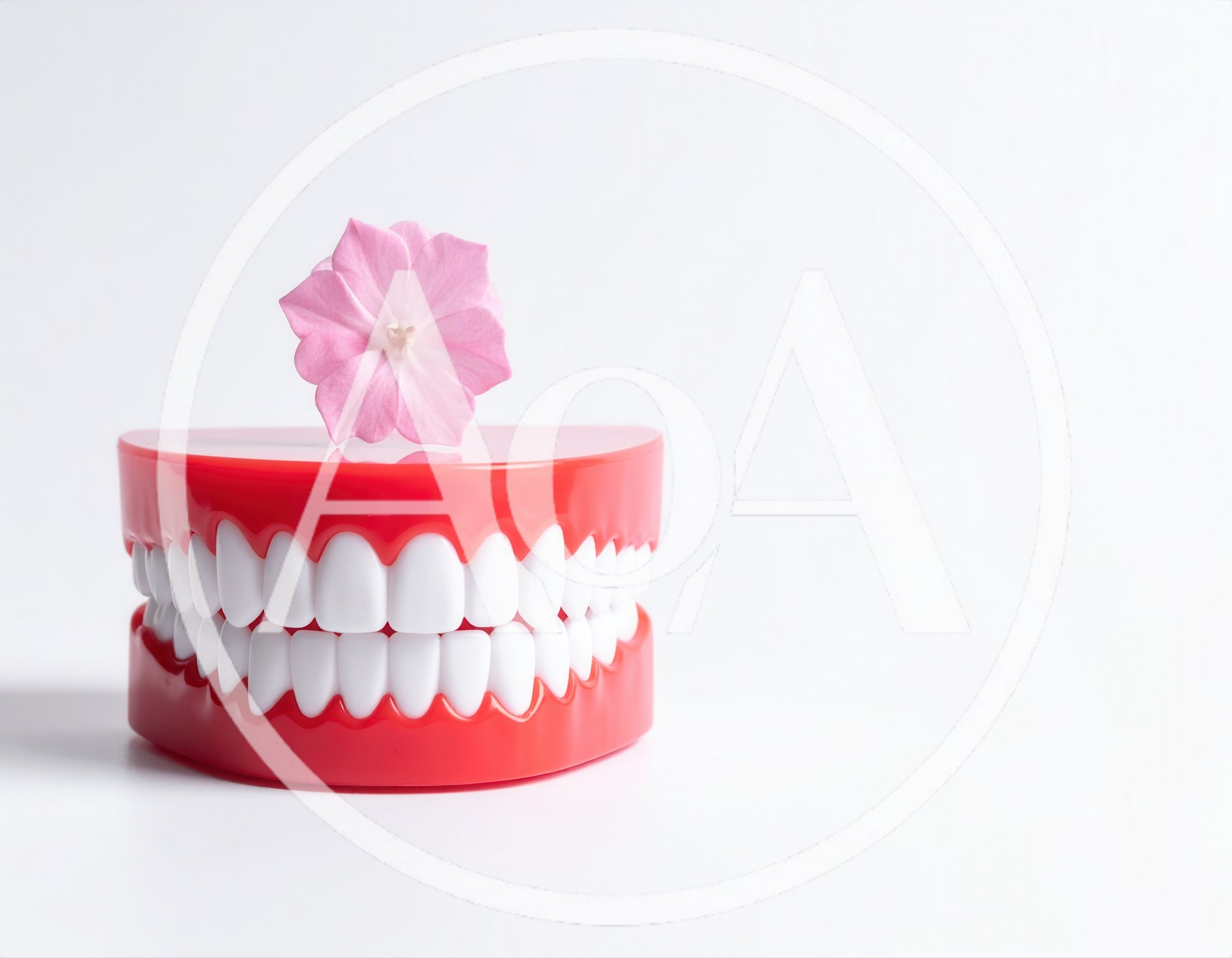 Dental Model With Pink Flower On White Background