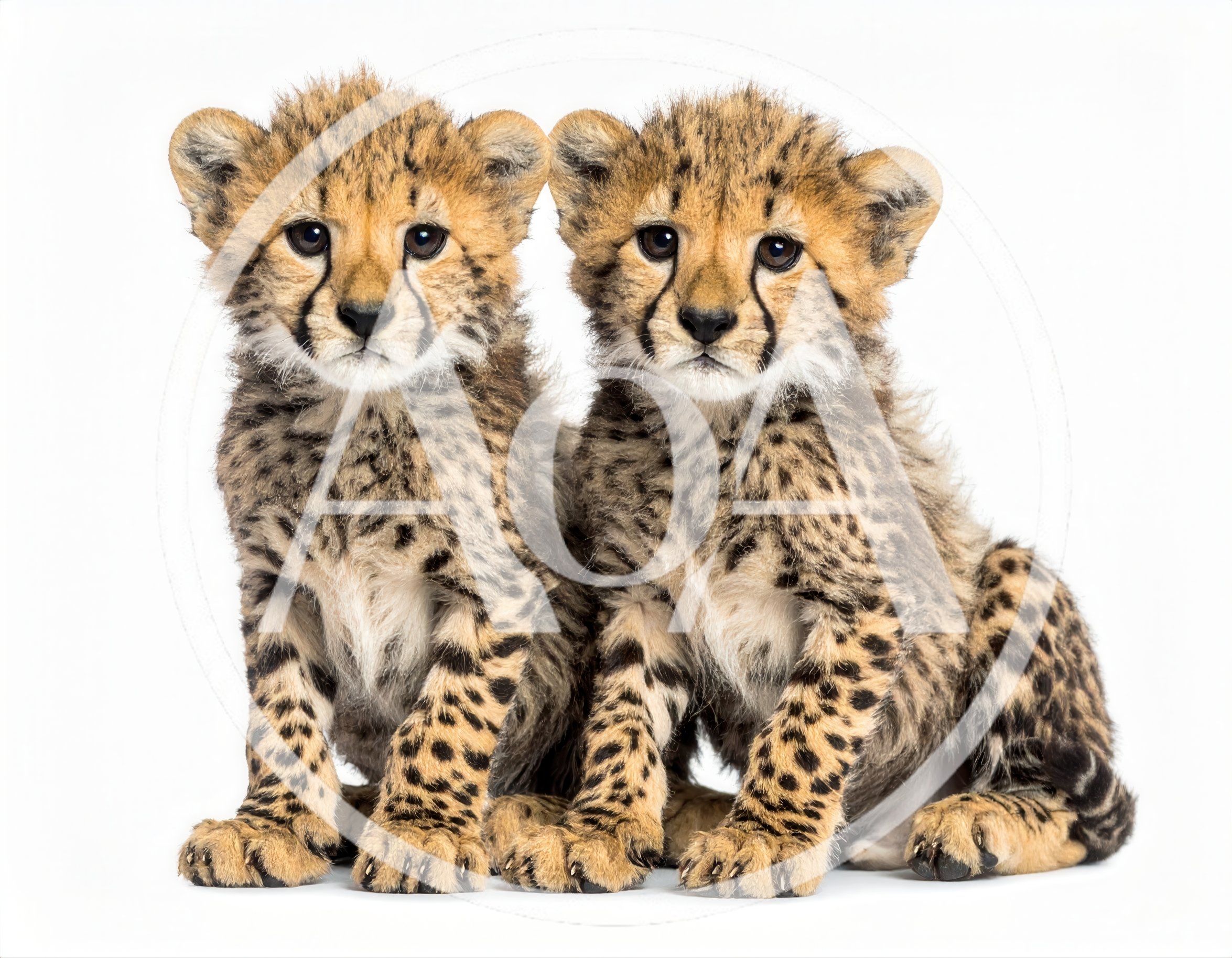 Two Adorable Cheetah Cubs Sitting Together