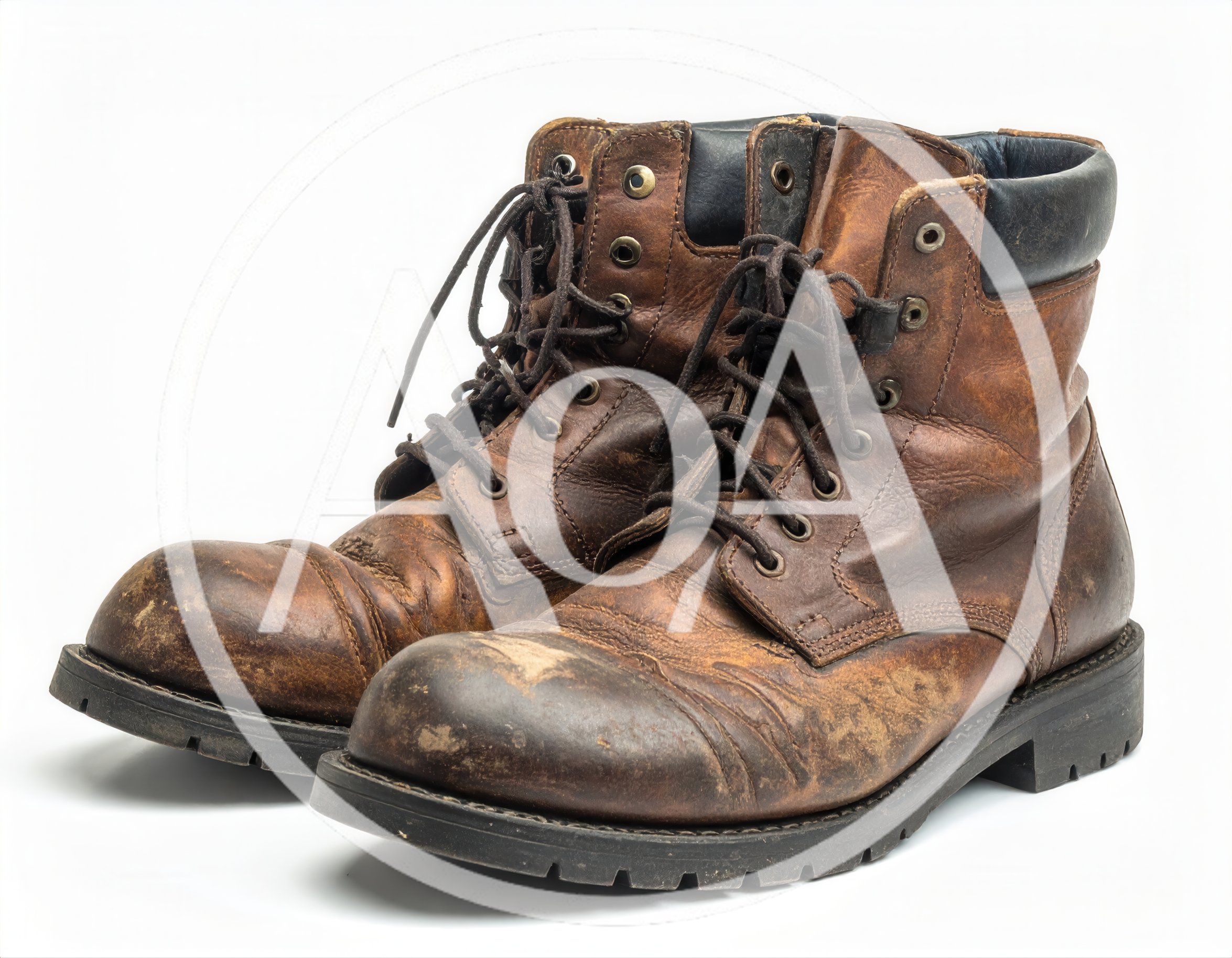 Pair Of Worn Brown Leather Work Boots